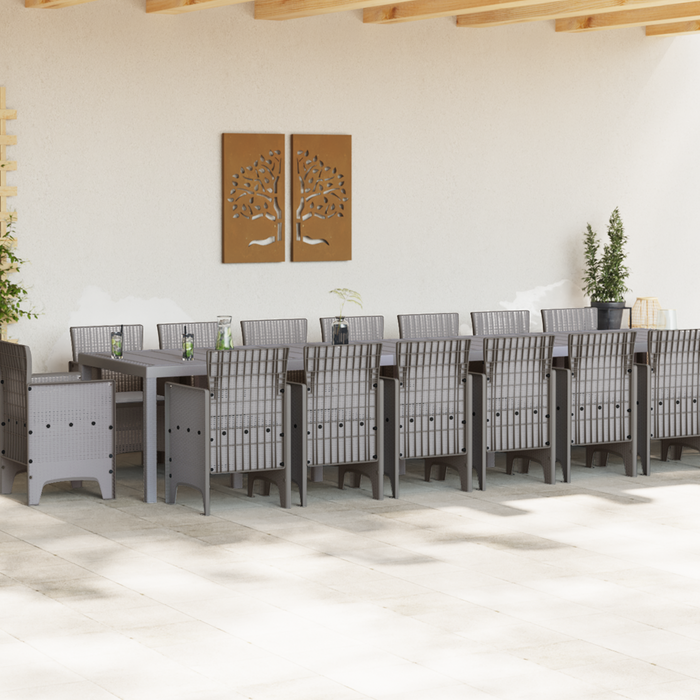 Set Pranzo Giardino  17 Pezzi con Cuscini Grigio Chiaro Polyrattan
