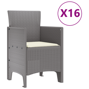 Set da Pranzo da Giardino  17 Pezzi con Cuscini Grigio Chiaro Polyrattan