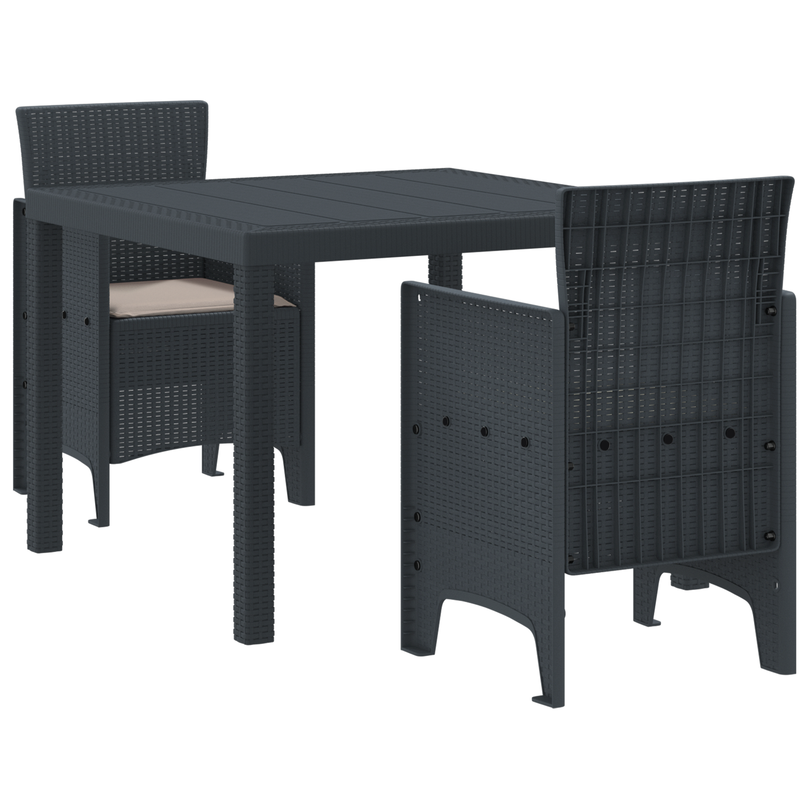 Set pranzo giardino 3 pezzi con cuscini in rattan polipropilene antracite