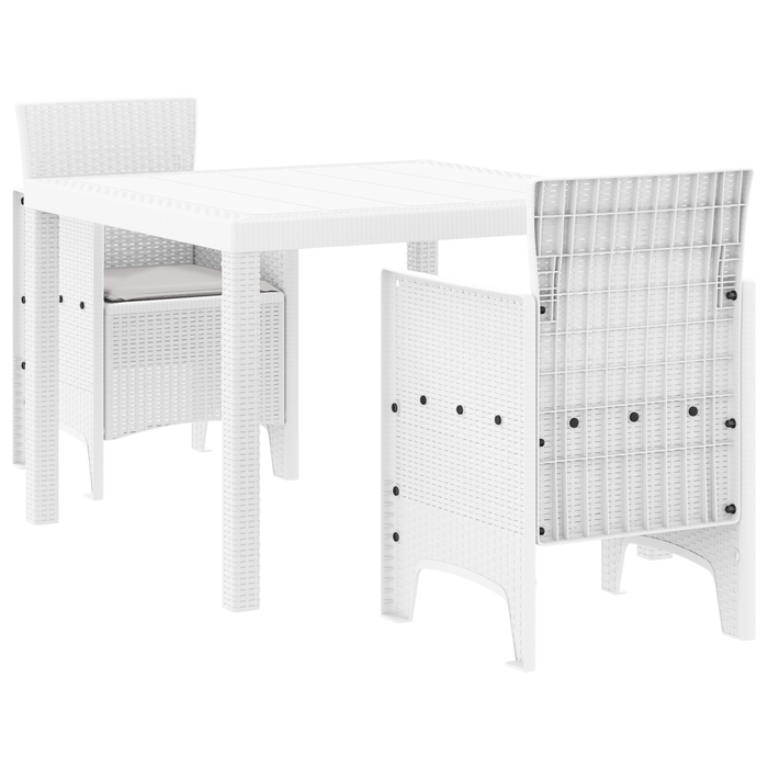 Set da pranzo da giardino 3 Pezzi con Cuscini Bianco Rattan Plastico