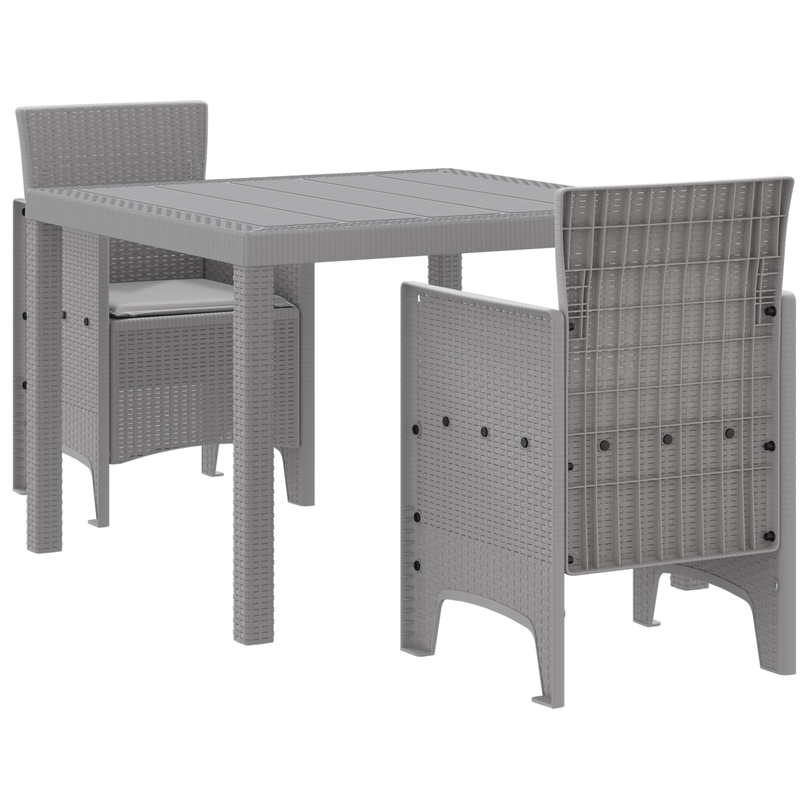 Set pranzo giardino 3 pezzi con cuscini grigio chiaro in polirattan