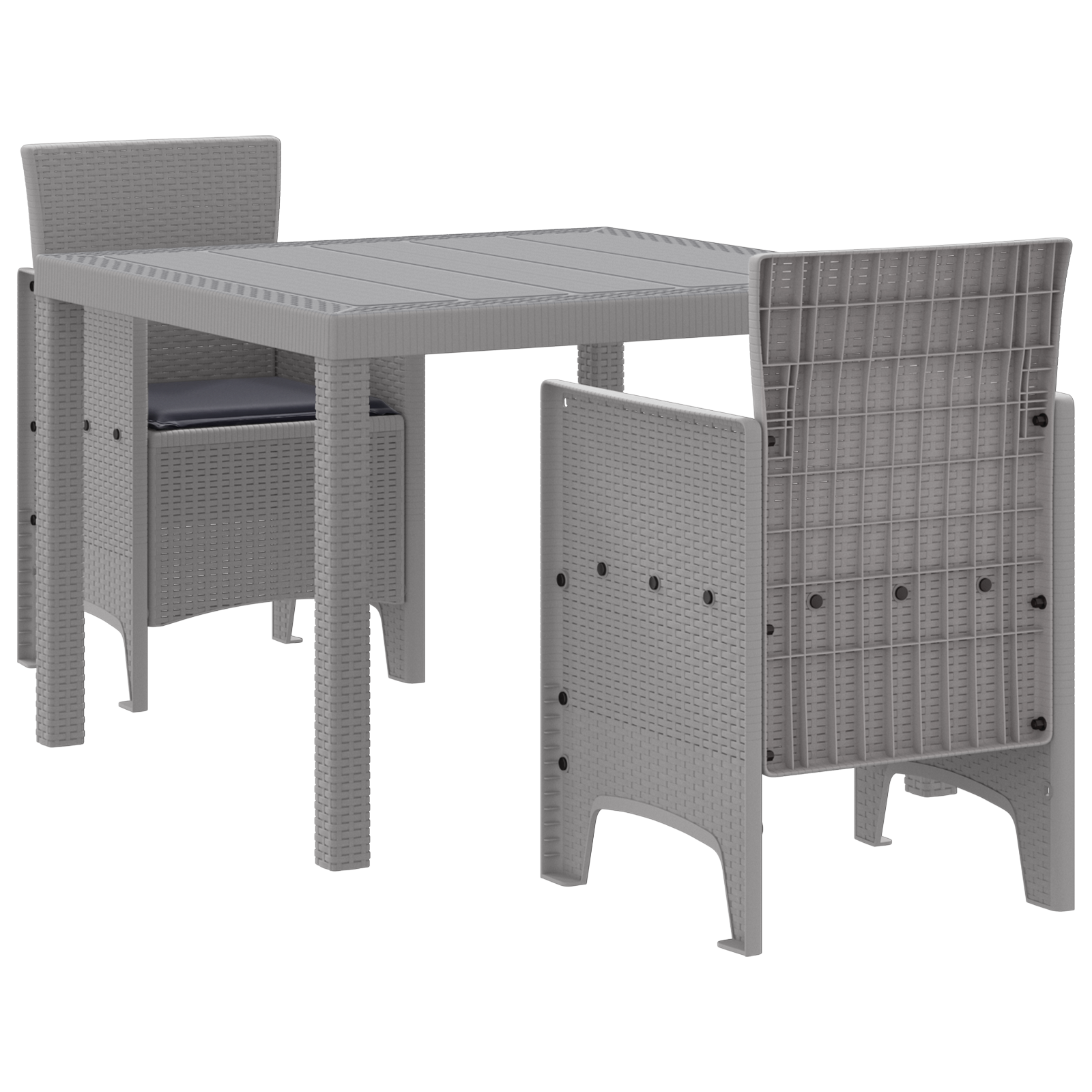 Set da pranzo da giardino 3 pezzi con cuscini grigio chiaro in poly rattan