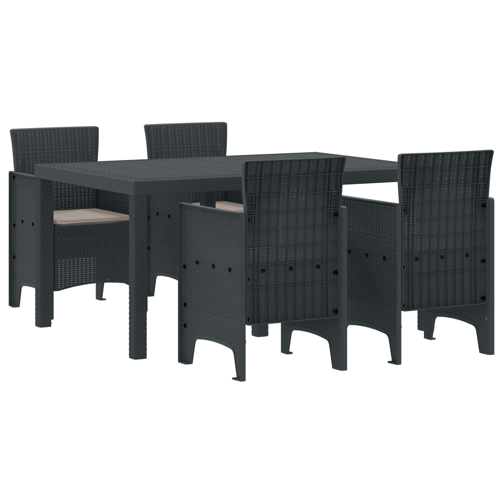 Set Pranzo Giardino 5 Pezzi con Cuscini Antracite Polirattan
