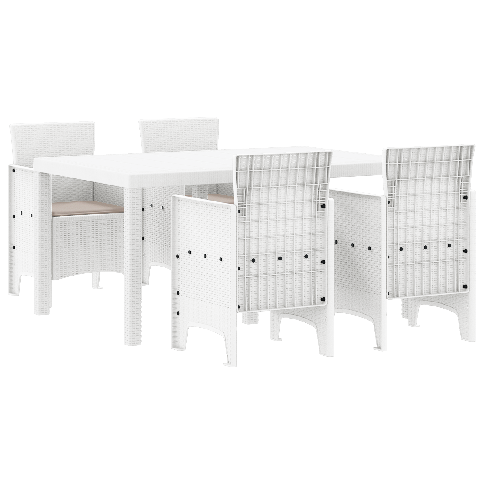 Set da Pranzo da Giardino 5 Pezzi con Cuscini Bianco Rattan PE