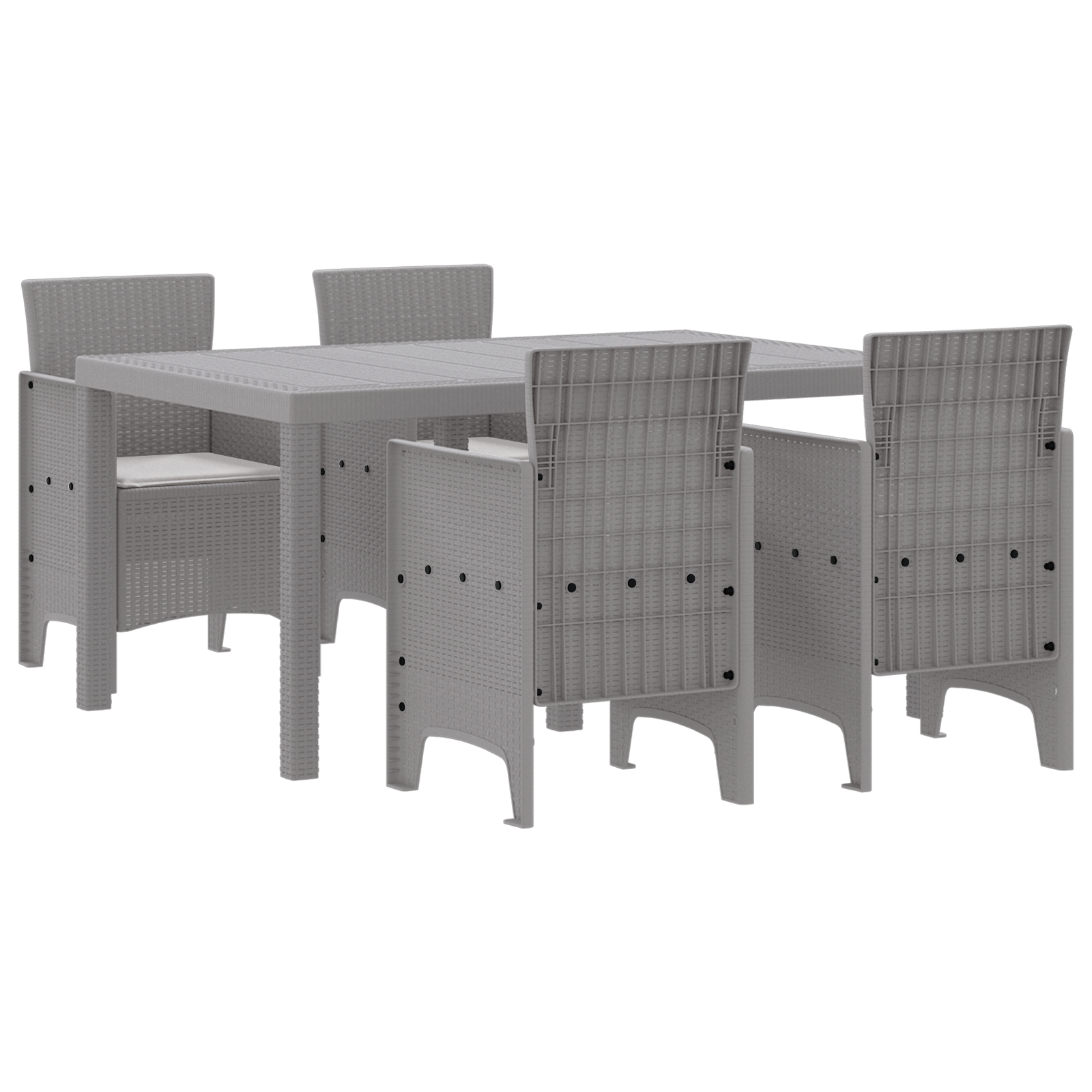 Set da Pranzo per Giardino 5 Pezzi con Cuscini Grigio Chiaro Poly Rattan
