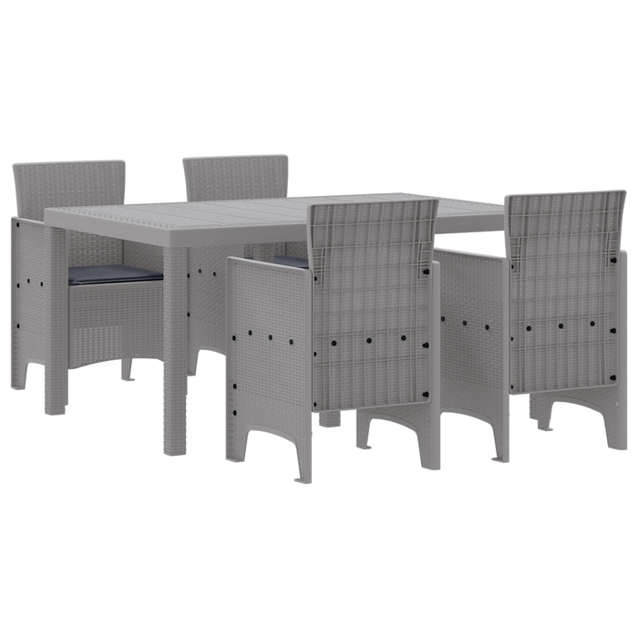 Set da Pranzo da Giardino da 5 Pezzi con Cuscini Rattan Sintetico Grigio Chiaro