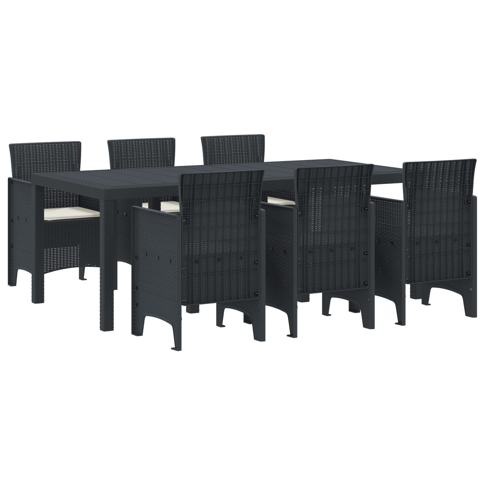 Set pranzo giardino 7 pezzi con cuscini Anthracite Polyrattan
