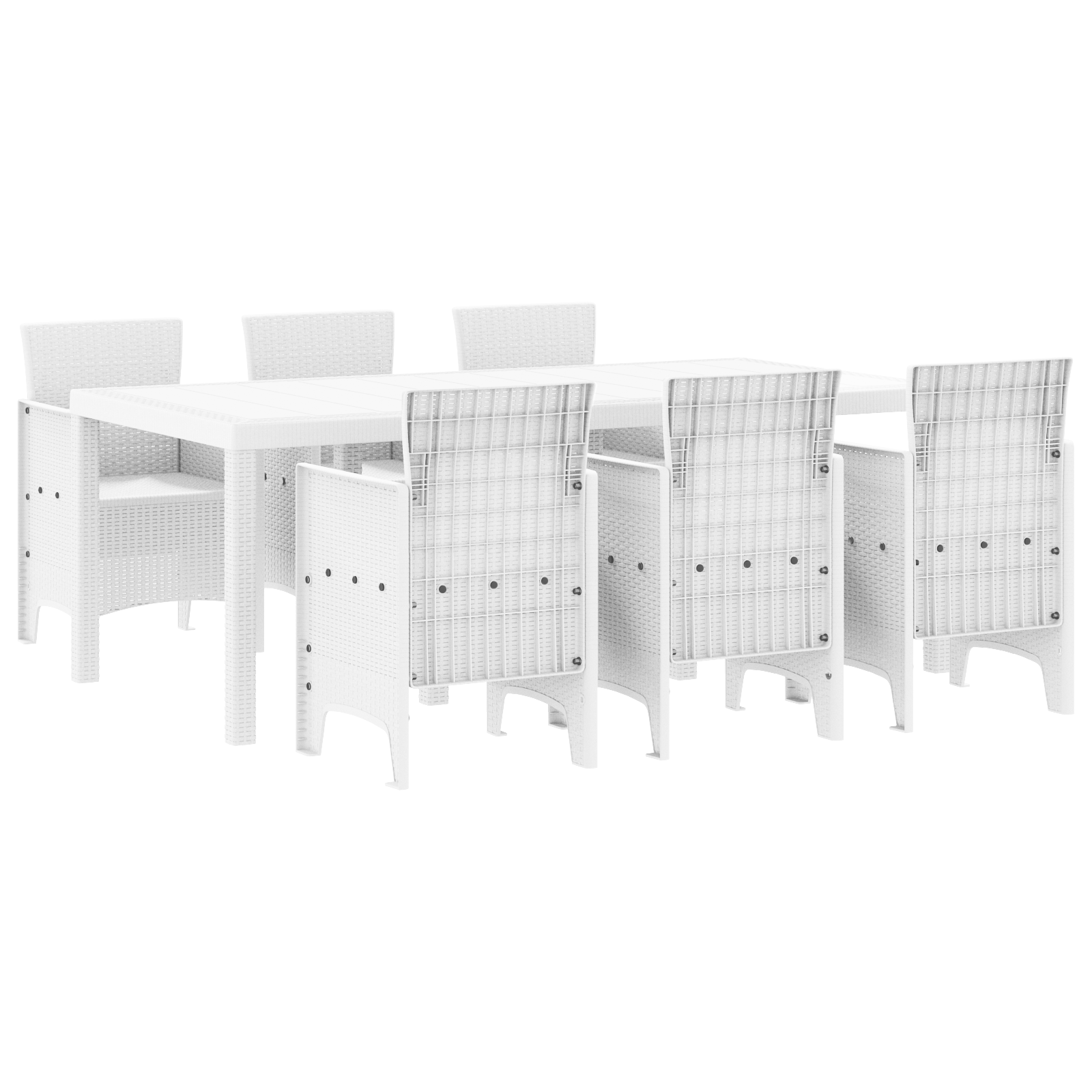 Set da pranzo da giardino 7 pezzi Bianco Polyrattan