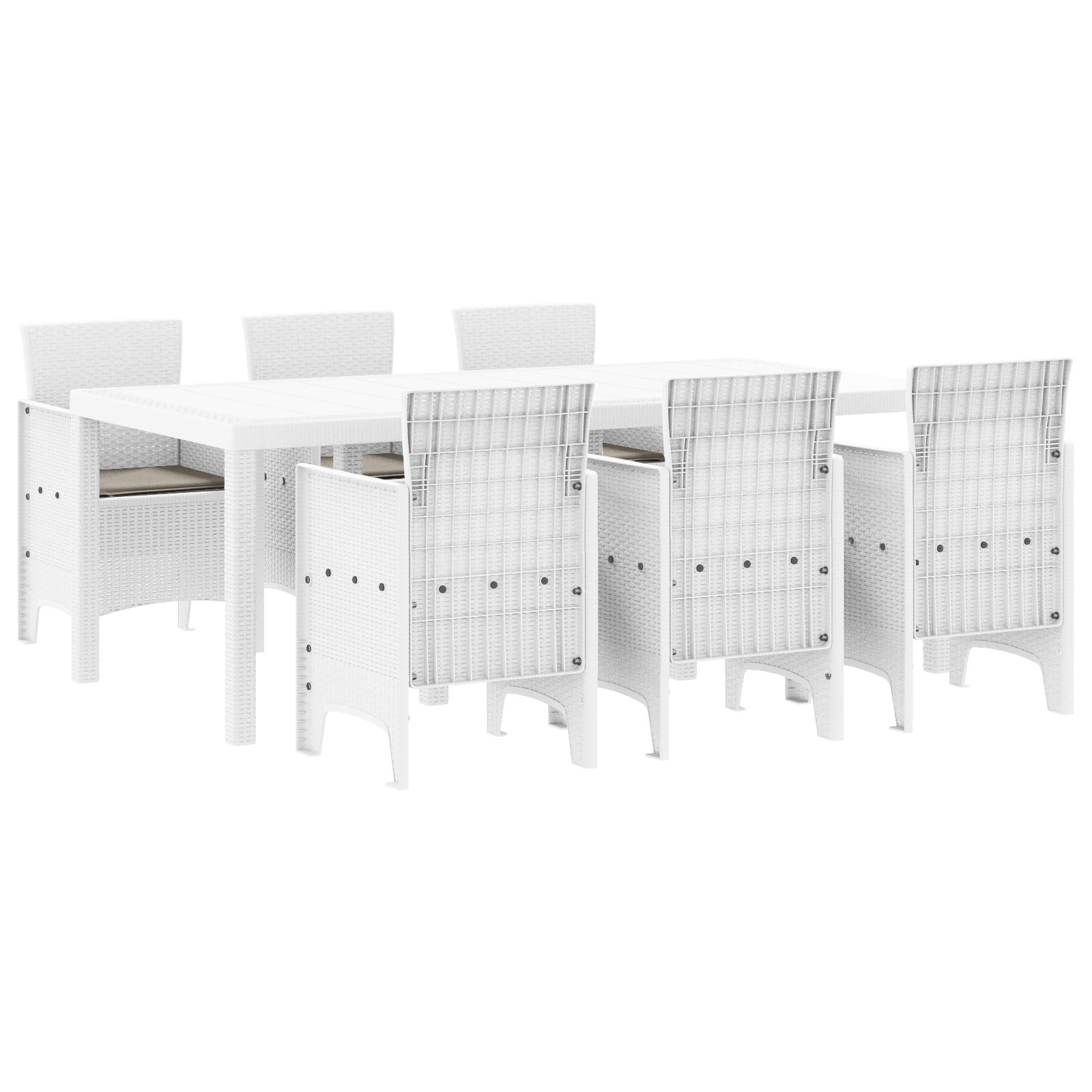 Set da Pranzo per Giardino da 7 Pezzi con Cuscini Bianco Polyrattan