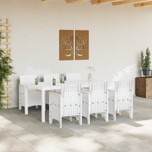 Set da pranzo da giardino 7 pezzi con cuscini Bianco Polyrattan