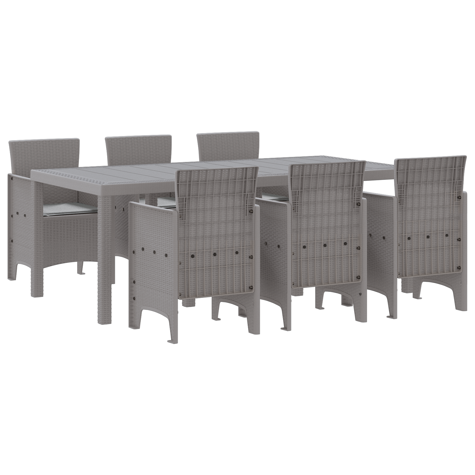 Set da Pranzo da Giardino 7 Pezzi con Cuscini Grigio Chiaro in Rattan Sintetico