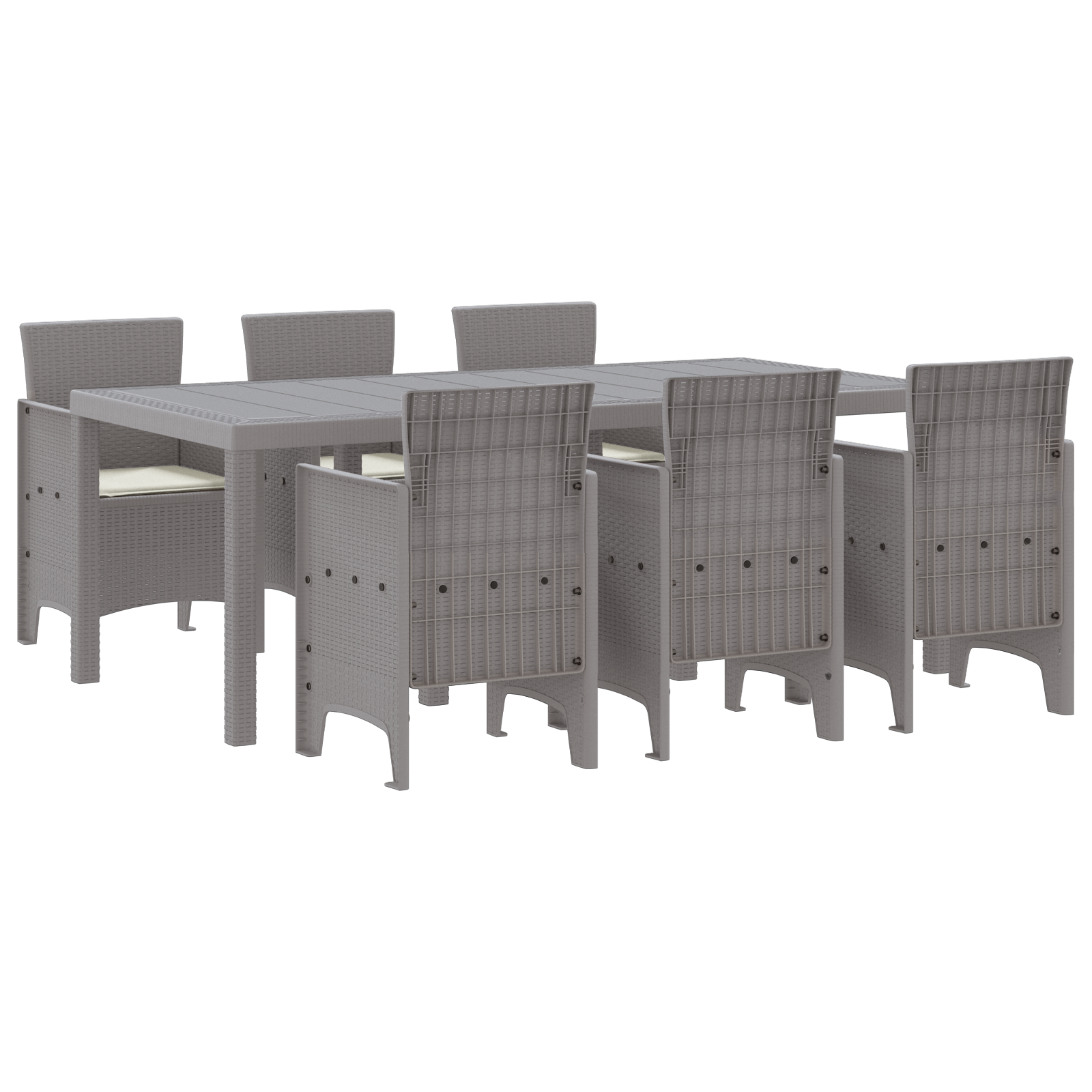 Set da pranzo da giardino da 7 pezzi con cuscini Grigio Chiaro Polyrattan