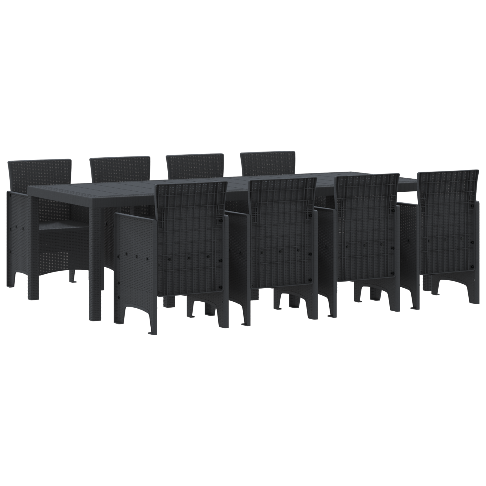 Set da Pranzo Giardino 9 Pezzi Polyrattan Grigio Scuro