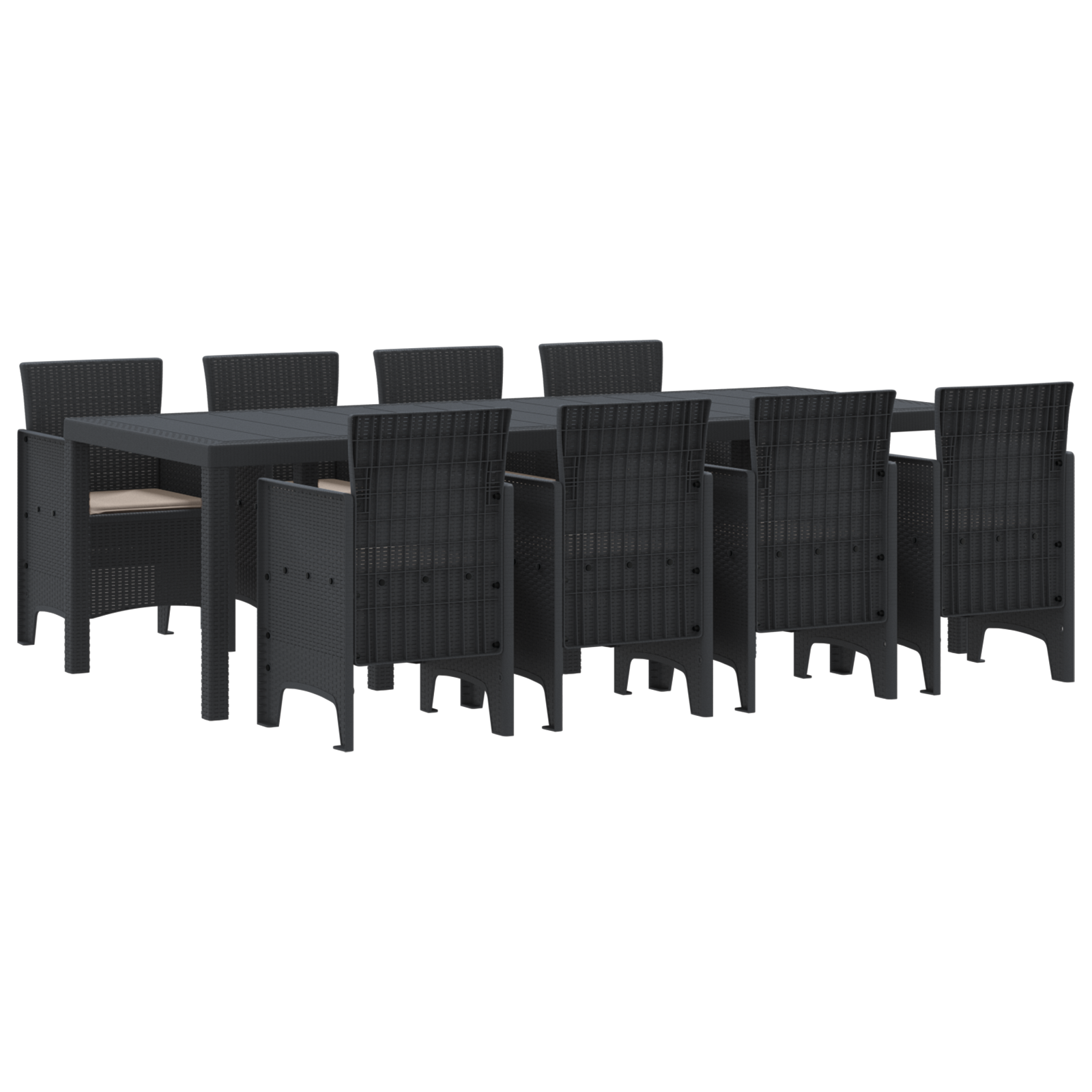 Set Pranzo Giardino 9 Pezzi con Cuscini Rattan Plastico Anthracite