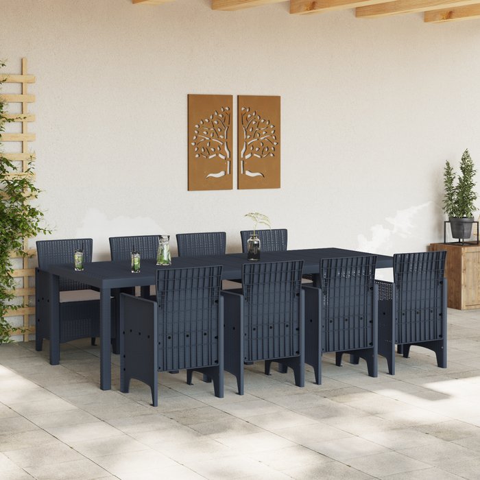 Set Pranzo Giardino 9 Pezzi con Cuscini Rattan Plastico Anthracite