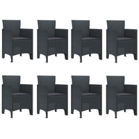 Set da pranzo da giardino 9 pezzi con cuscini in rattan polimerico antracite