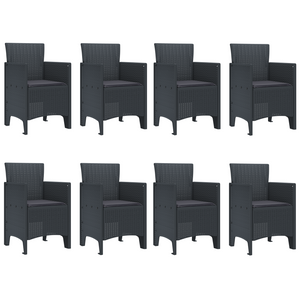 Set da pranzo da giardino 9 pezzi con cuscini in rattan polimerico antracite