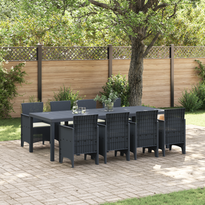 Set da Pranzo Giardino 9 Pezzi con Cuscini Rattan Polimerico Anthracite