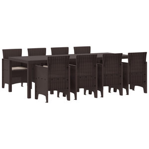 Set da Pranzo Giardino 9 Pezzi con Cuscini Marrone Polyrattan