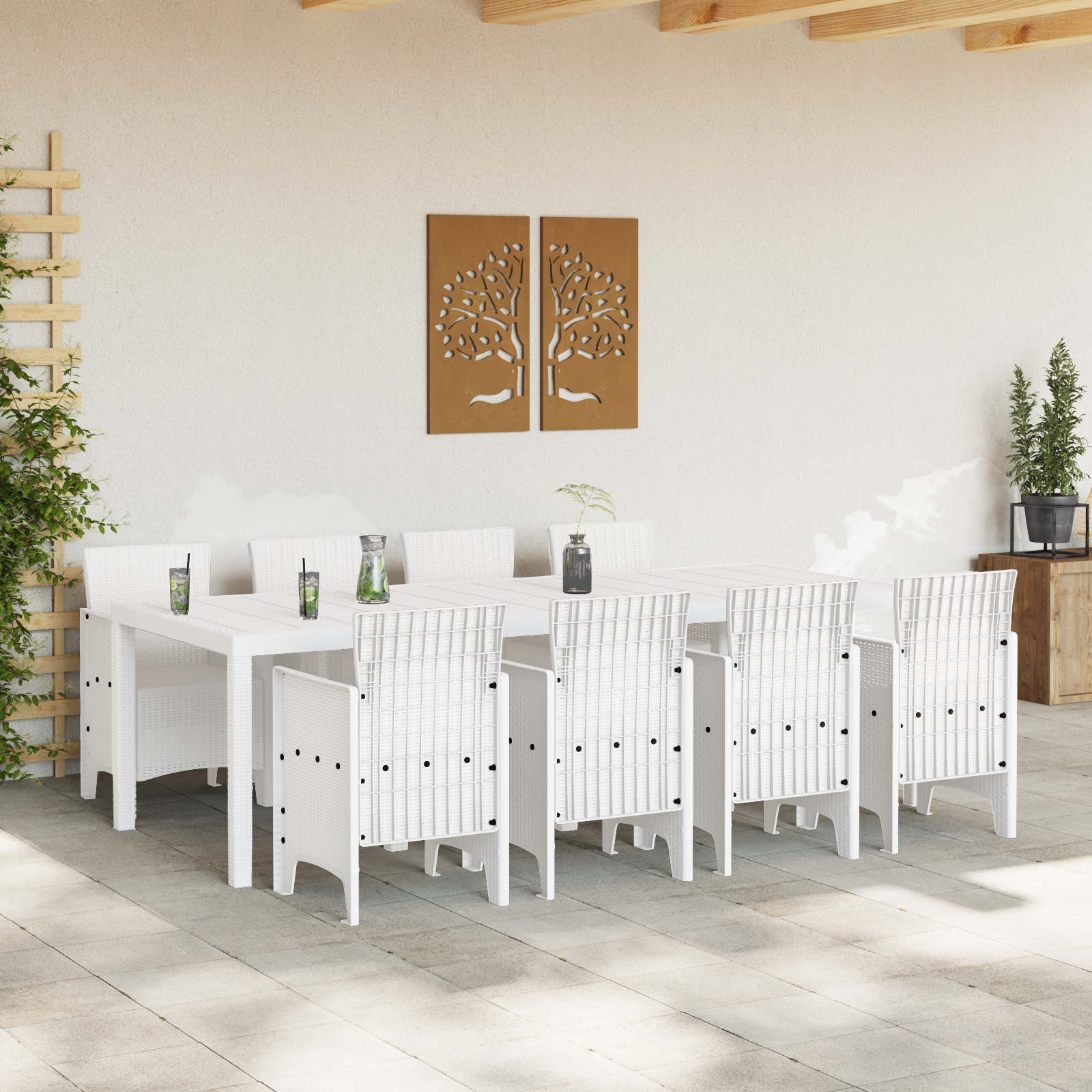 Set da Pranzo da Giardino 9 Pezzi Grigio Chiaro in Polyrattan