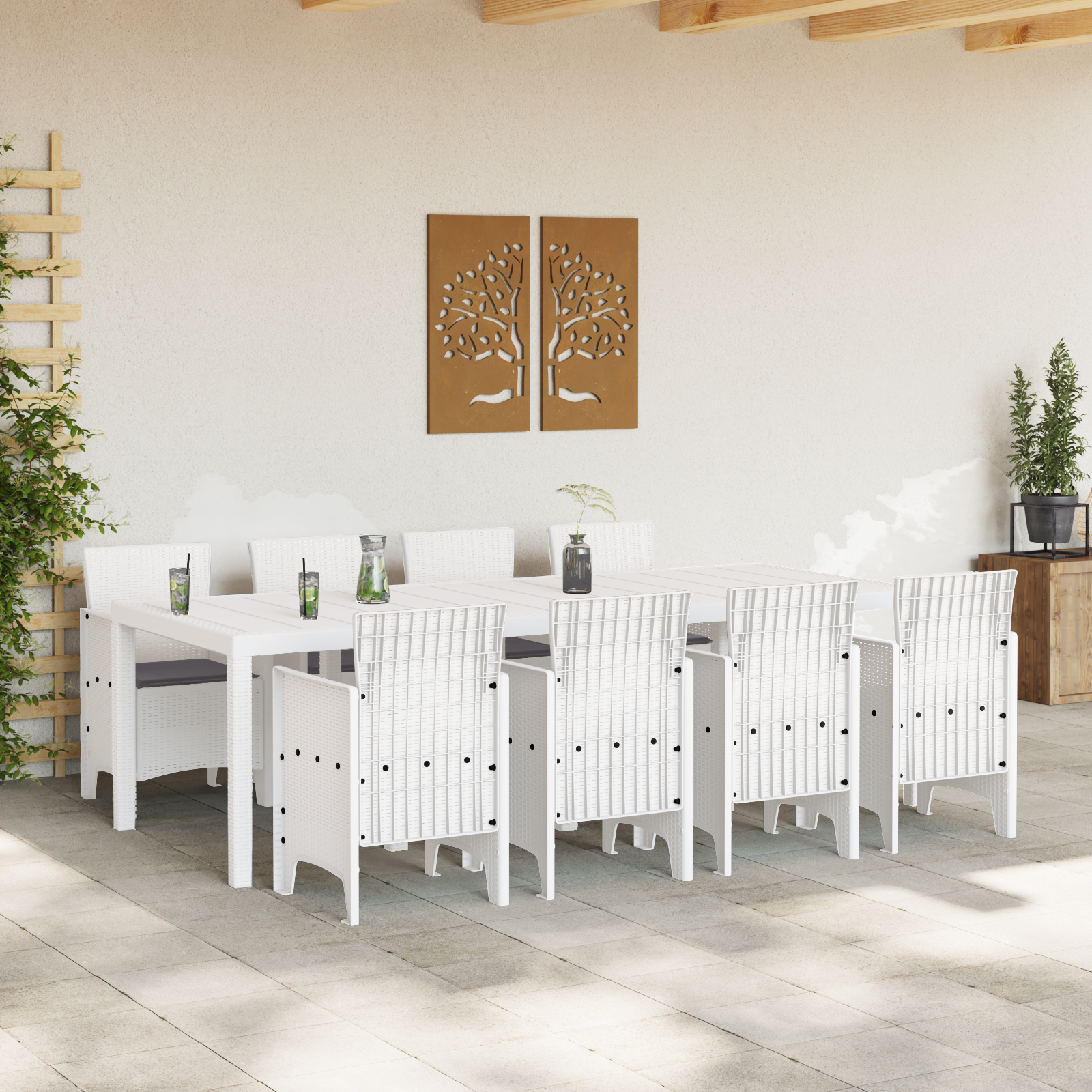 Set da Pranzo da Giardino 9 Pezzi con Cuscini Grigio Chiaro in Rattan Sintetico