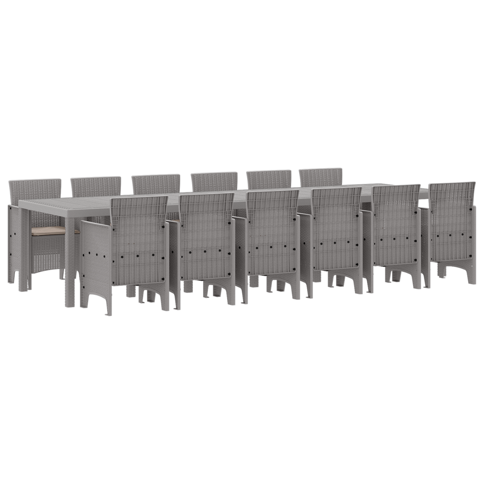 Set da Pranzo da Giardino  da 13 Pezzi con Cuscini Grigio Chiaro Polyrattan