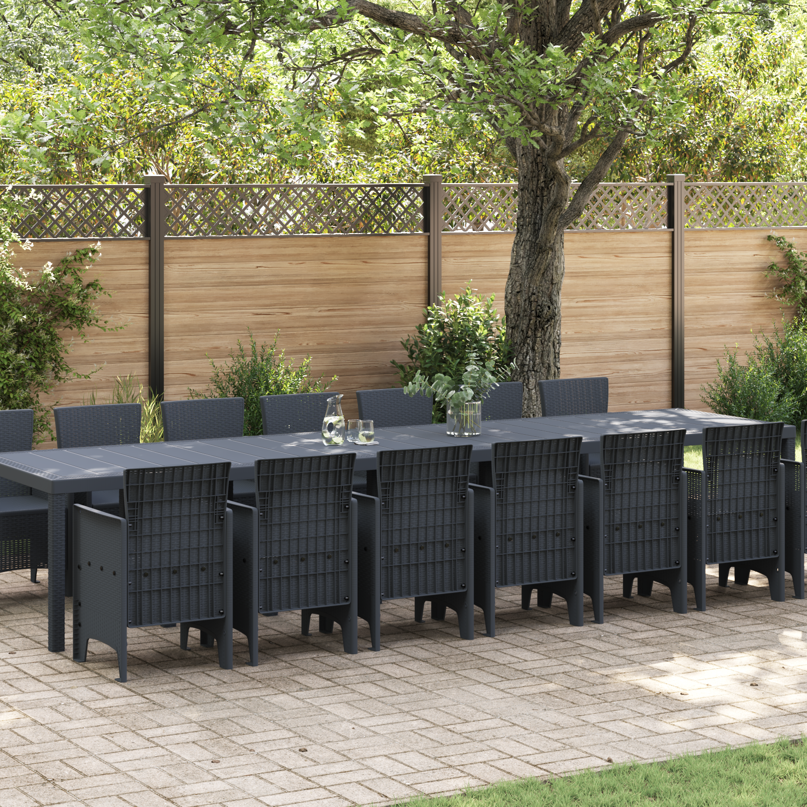 Set da Pranzo Giardino in Rattan Sintetico Antracite 15 Pezzi