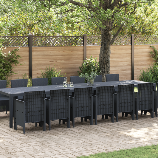 Set da Pranzo Giardino in Rattan Sintetico Antracite 15 Pezzi