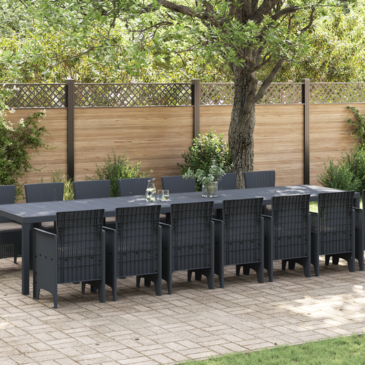Set da pranzo da giardino  15 pezzi con cuscini antracite rattan plastico
