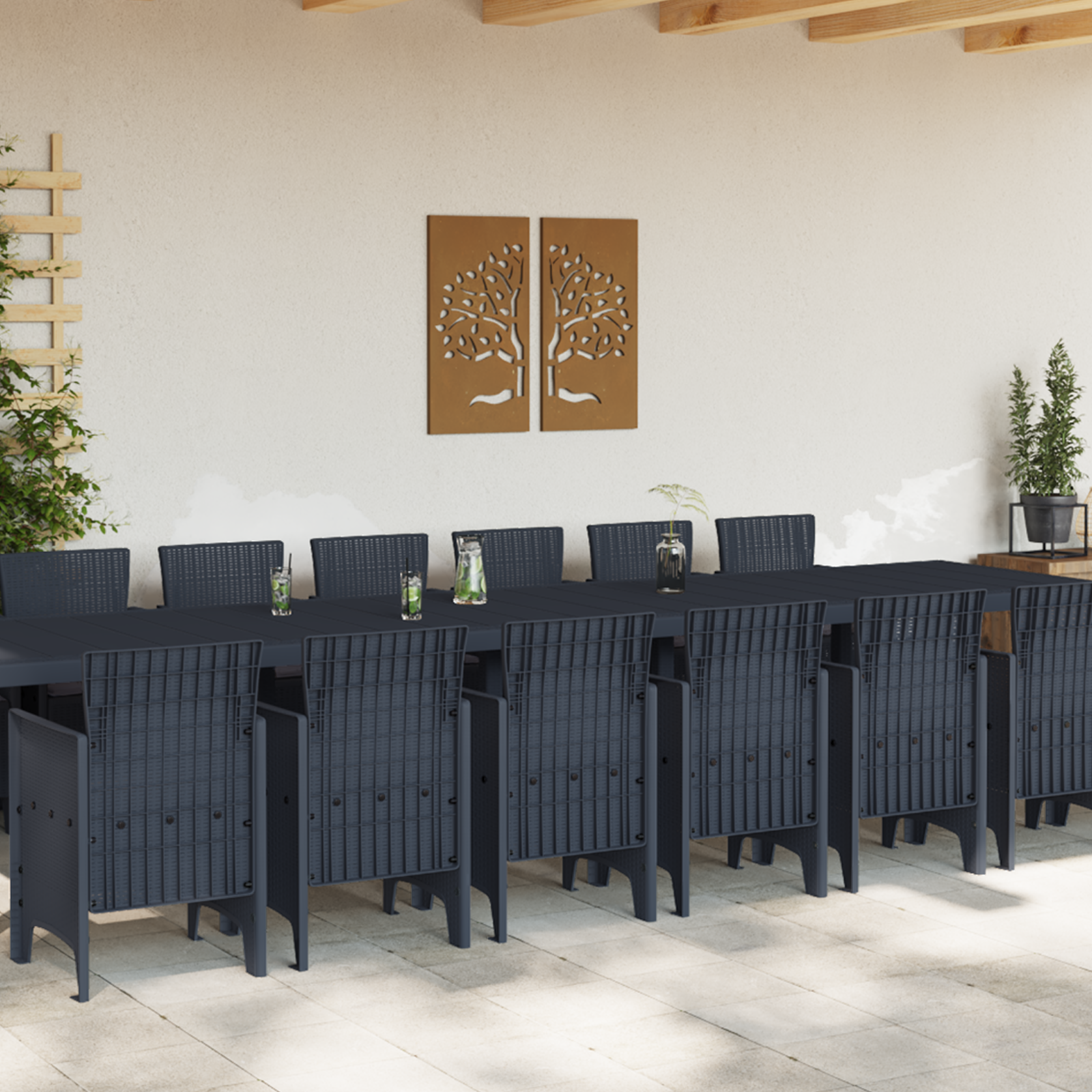 Set Pranzo Giardino  15 Pezzi con Cuscini Antracite Polyrattan