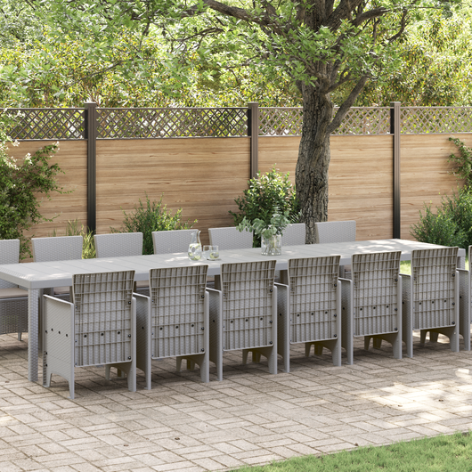 Set da Pranzo da Giardino  15 Pezzi con Cuscini Grigio Chiaro Polyrattan
