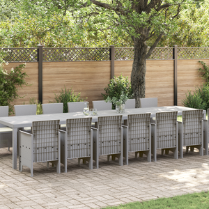 Set Pranzo Giardino 15 Pezzi Cuscini Grigio Chiaro Polyrattan
