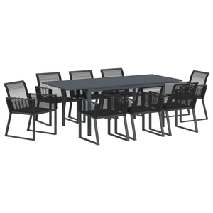 Set da Pranzo da Giardino 9 Pezzi Nero Polyrattan