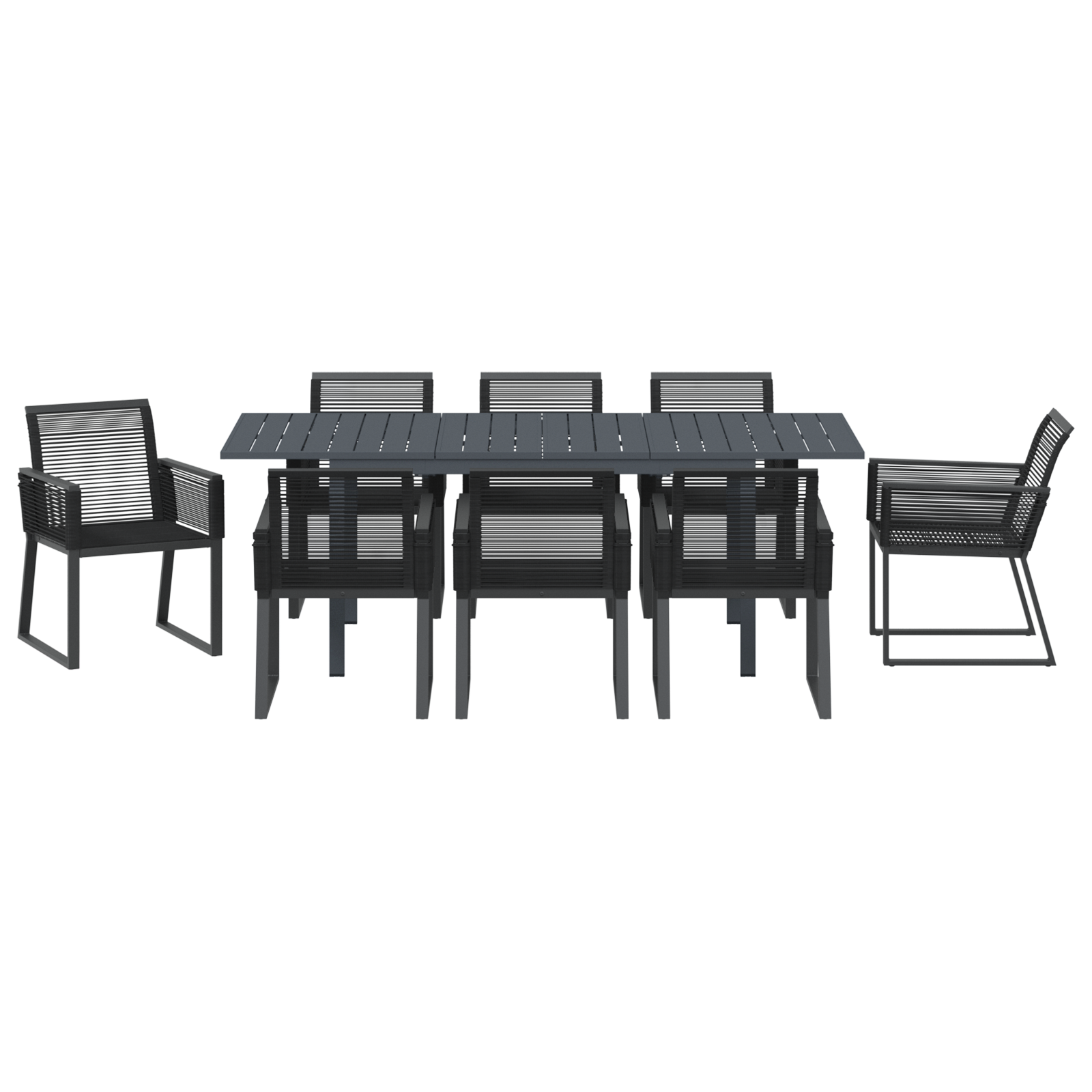 Set da Pranzo da Giardino 9 Pezzi Nero Polyrattan