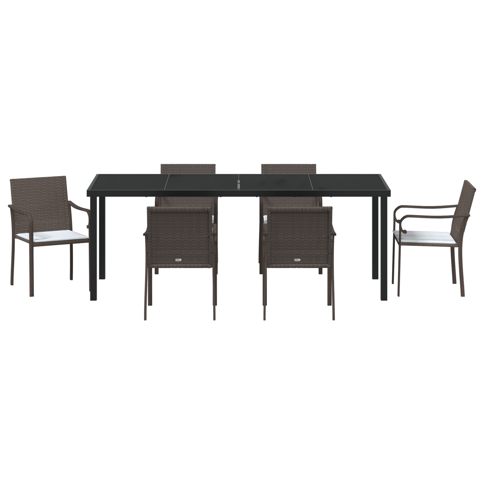Set da Pranzo da Giardino 7 Pezzi con Cuscini Marroni in Polyrattan di