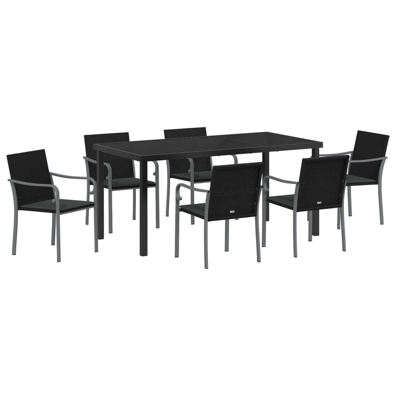 Set da Pranzo da Giardino in 7 Pezzi con Cuscini in Polyrattan Nero