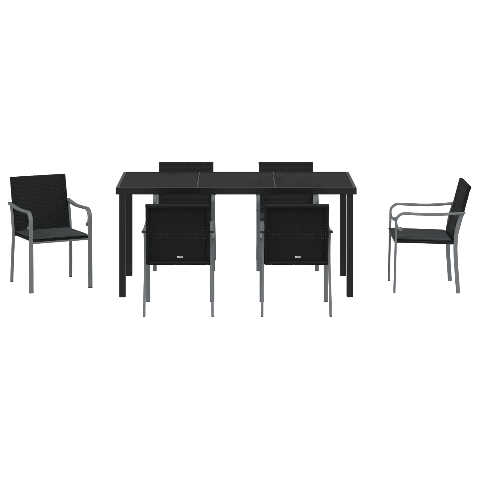 Set da Pranzo da Giardino in 7 Pezzi con Cuscini in Polyrattan Nero