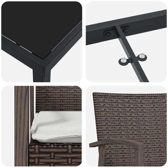 Set da pranzo da giardino 7 pezzi con cuscini in polirattan marrone