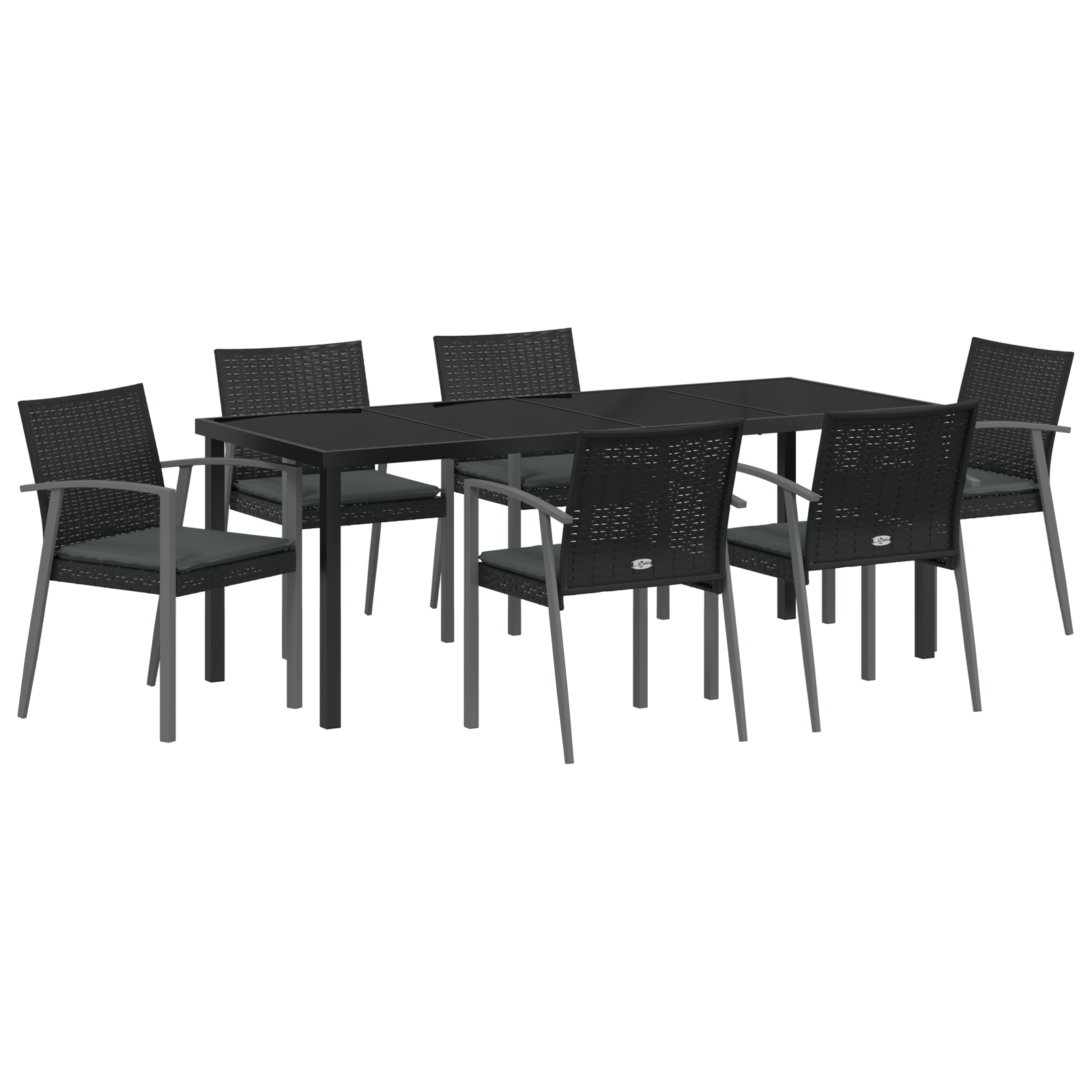 Set da Pranzo da Giardino 7 Pezzi con Cuscini in Polyrattan Nero