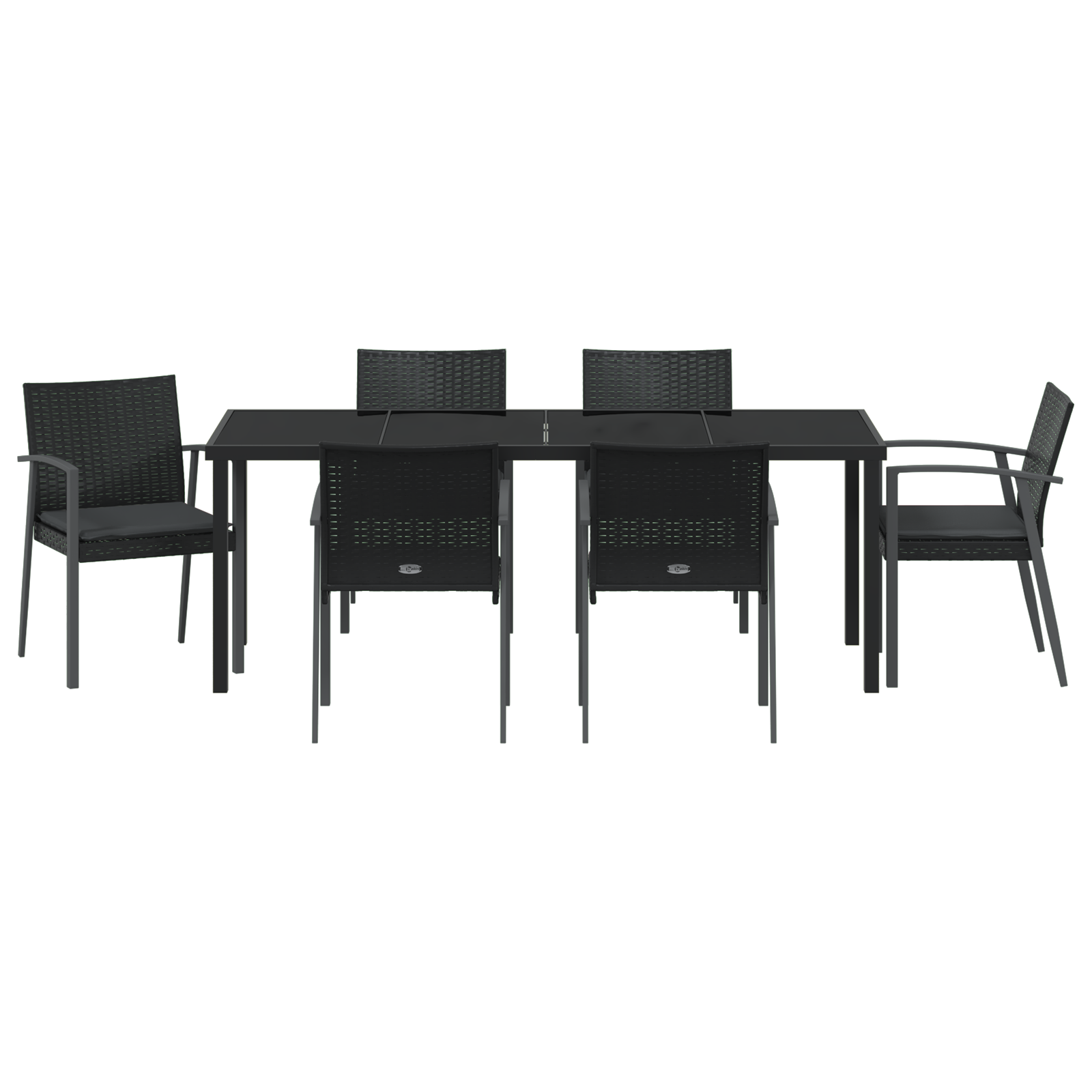 Set da Pranzo da Giardino 7 Pezzi con Cuscini in Polyrattan Nero