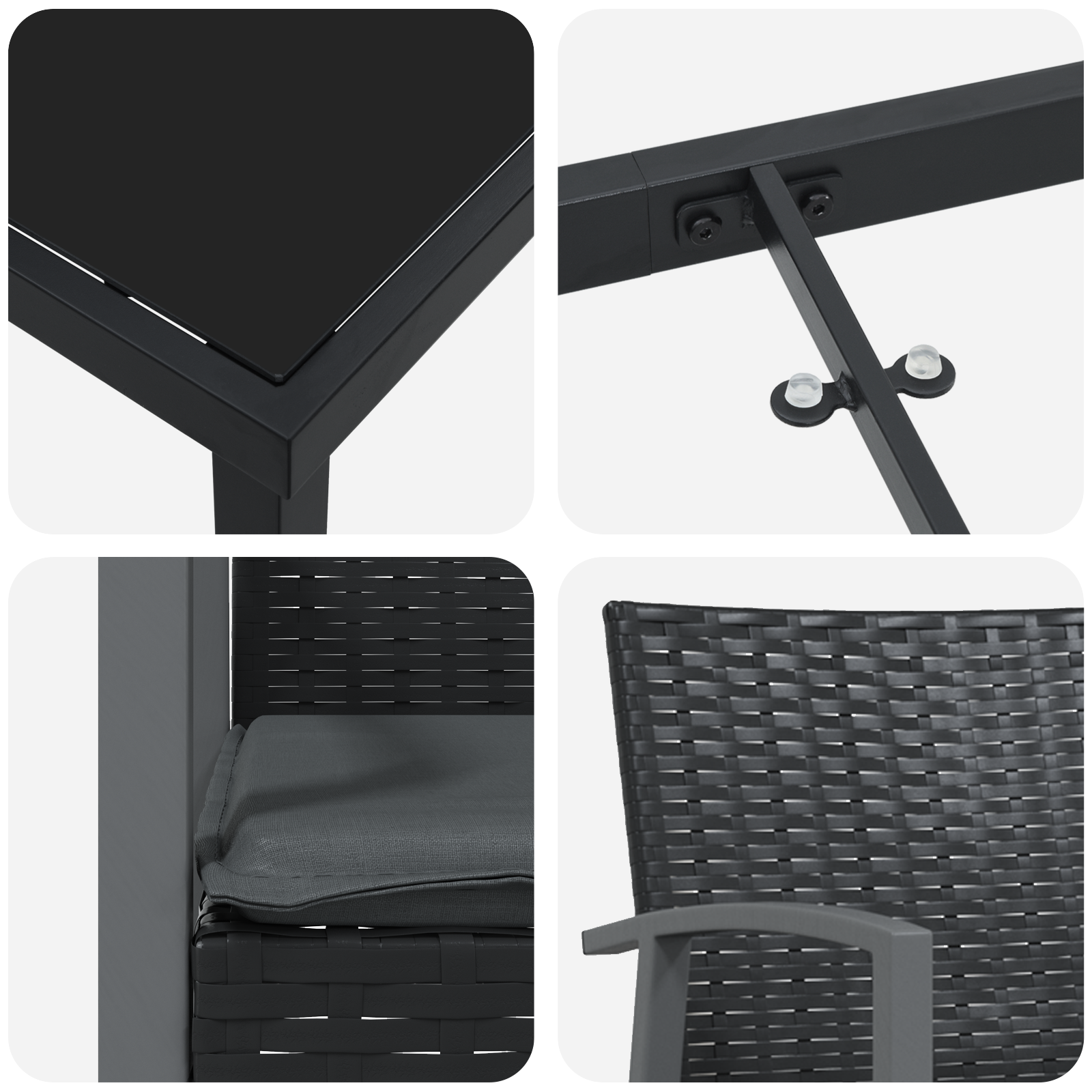 Set da Pranzo da Giardino 9 Pezzi con Cuscini in Rattan Nero