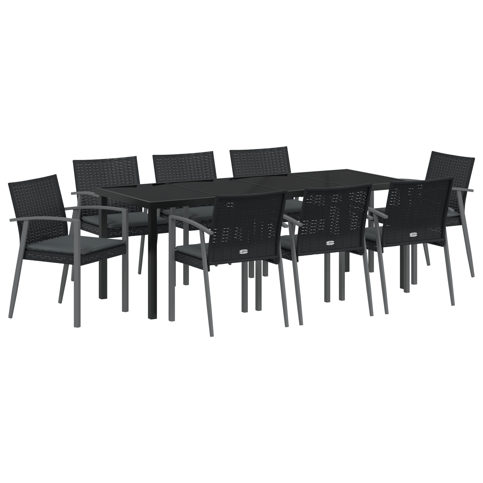 Set da Pranzo da Giardino 9 Pezzi con Cuscini in Rattan Nero