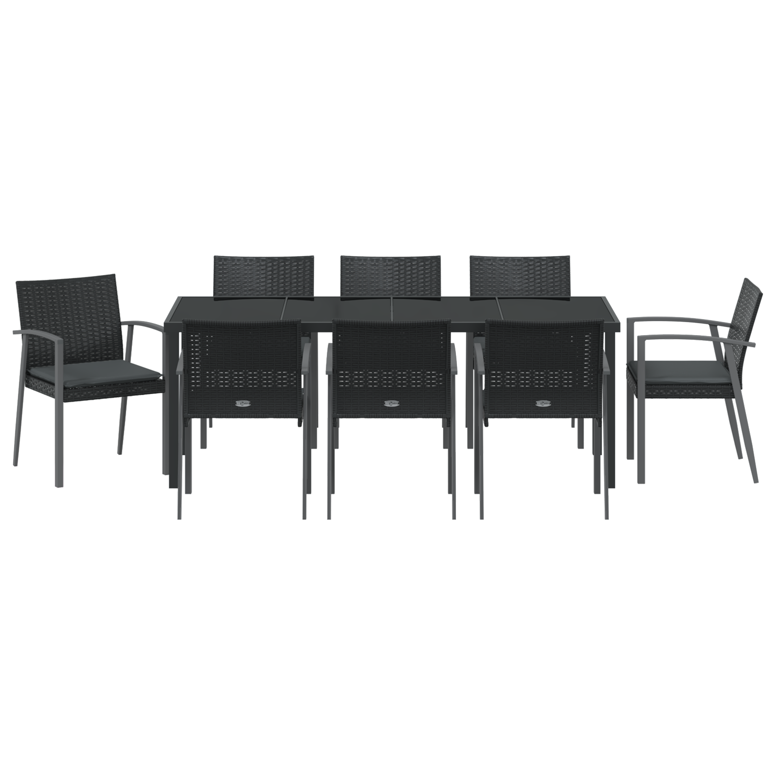 Set da Pranzo da Giardino 9 Pezzi con Cuscini in Rattan Nero