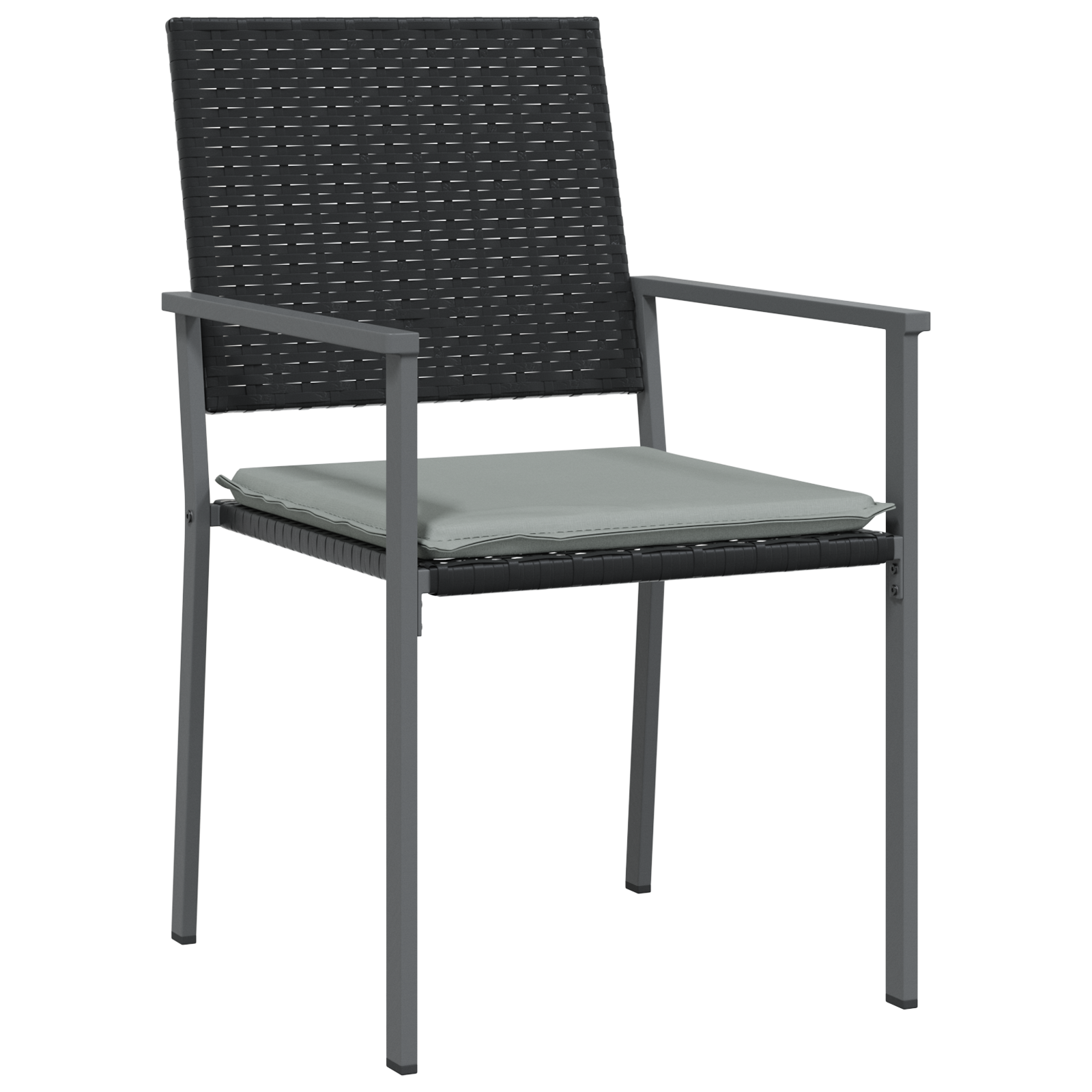 Set da pranzo da giardino 5 pezzi con cuscini in polirattan nero