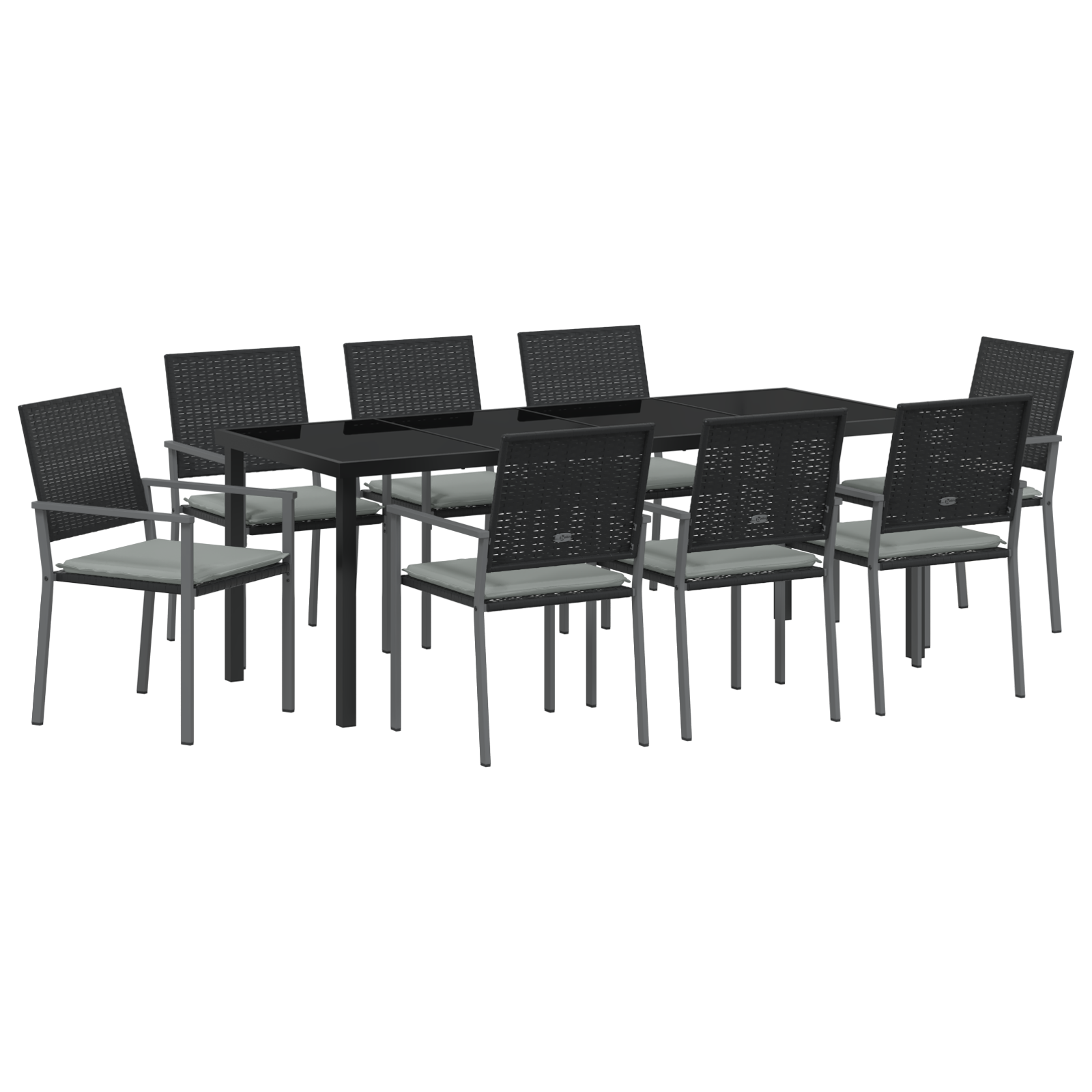Set da pranzo da giardino 9 pezzi con cuscini in polyrattan nero