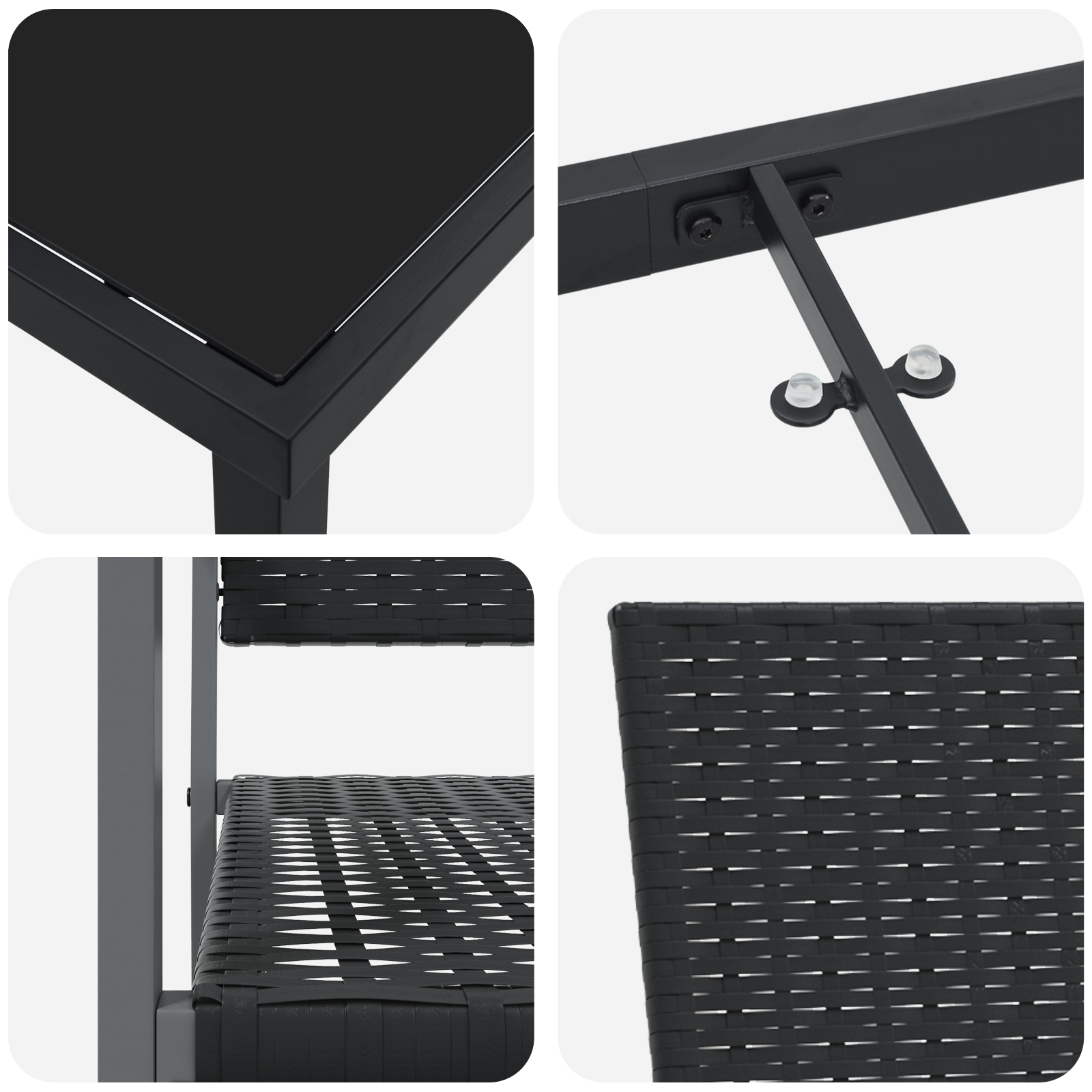 Set di 5 Nero Rattan PE, Acciaio verniciato a polvere