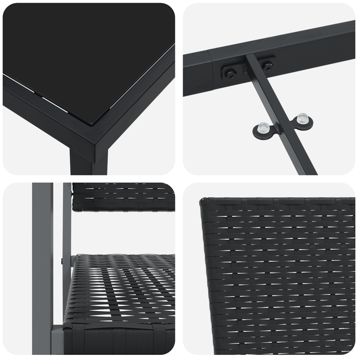 Set di 5 Nero Rattan PE, Acciaio verniciato a polvere