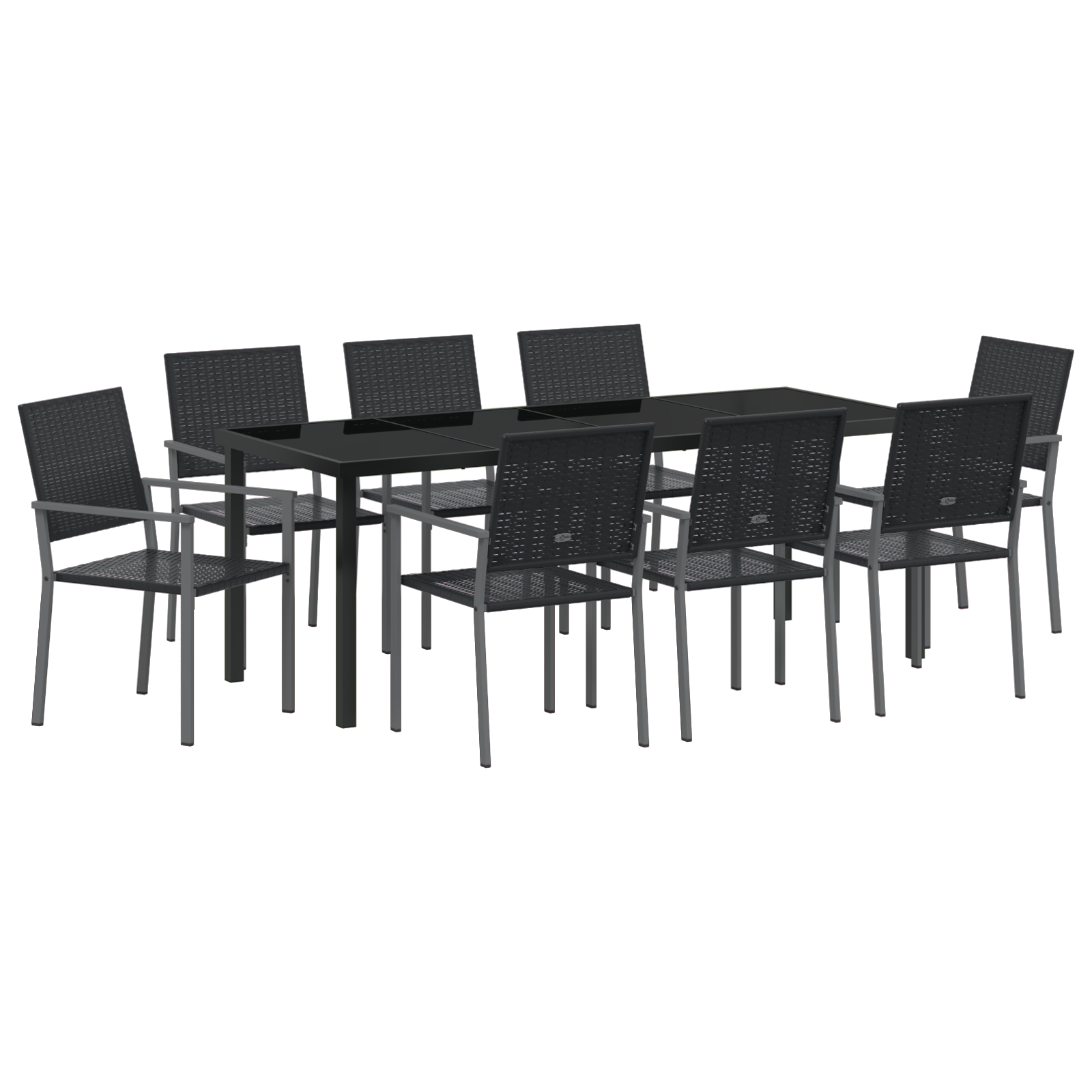 Set di 5 Nero Rattan PE, Acciaio verniciato a polvere
