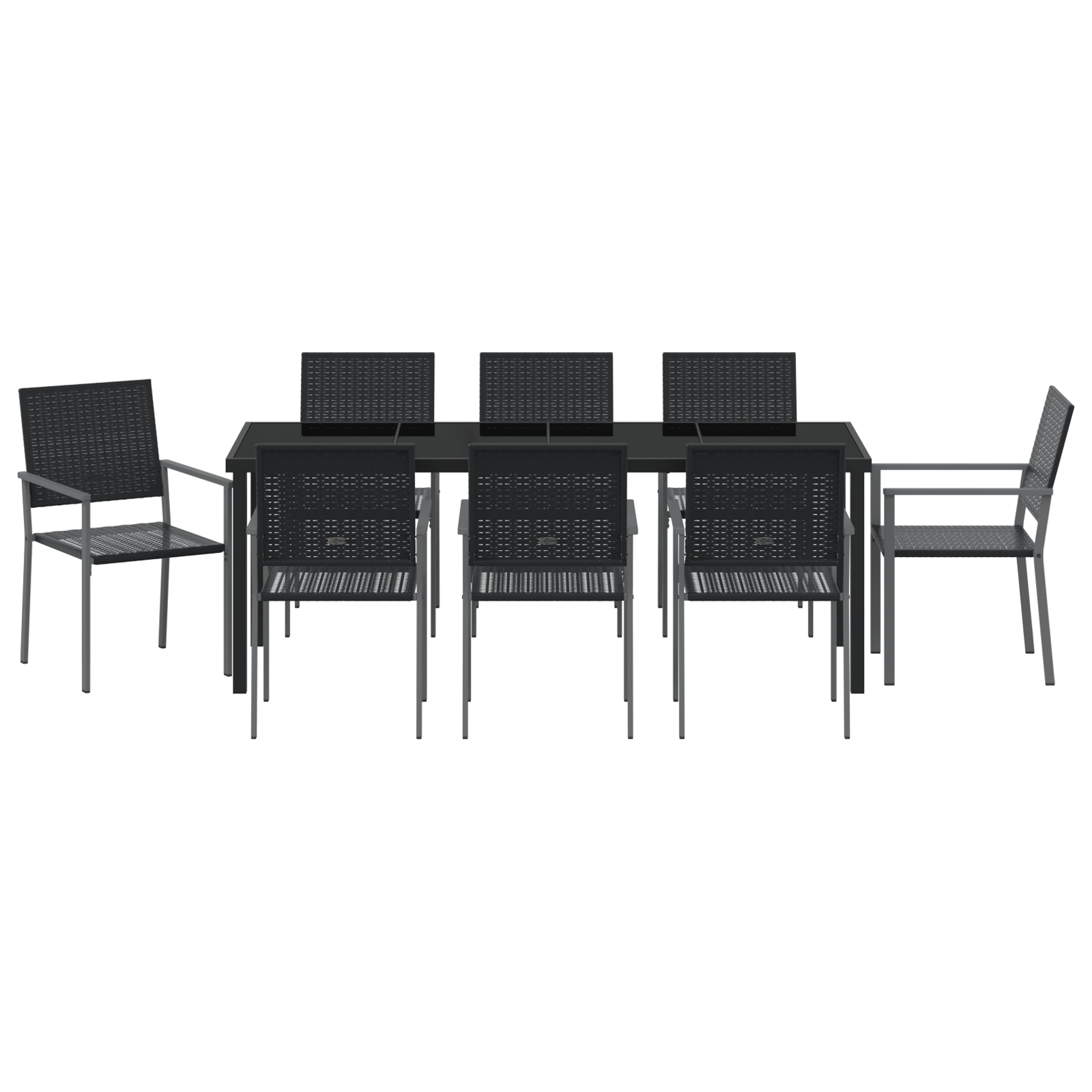 Set di 5 Nero Rattan PE, Acciaio verniciato a polvere