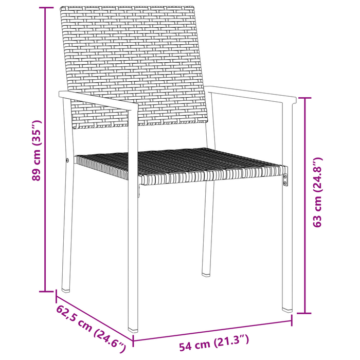 Set di 5 Nero Rattan PE, Acciaio verniciato a polvere